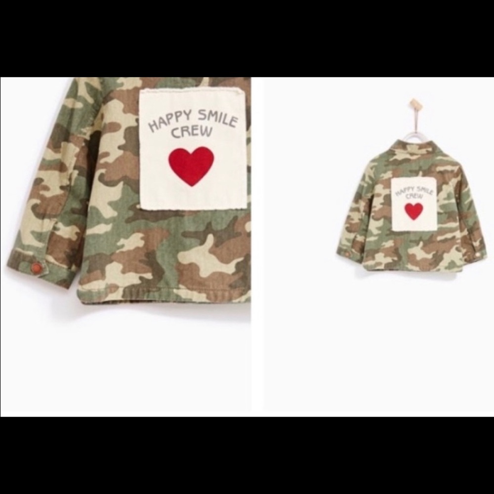 ZARA Baby Girl Camo Happy Smiley Crew Jacket